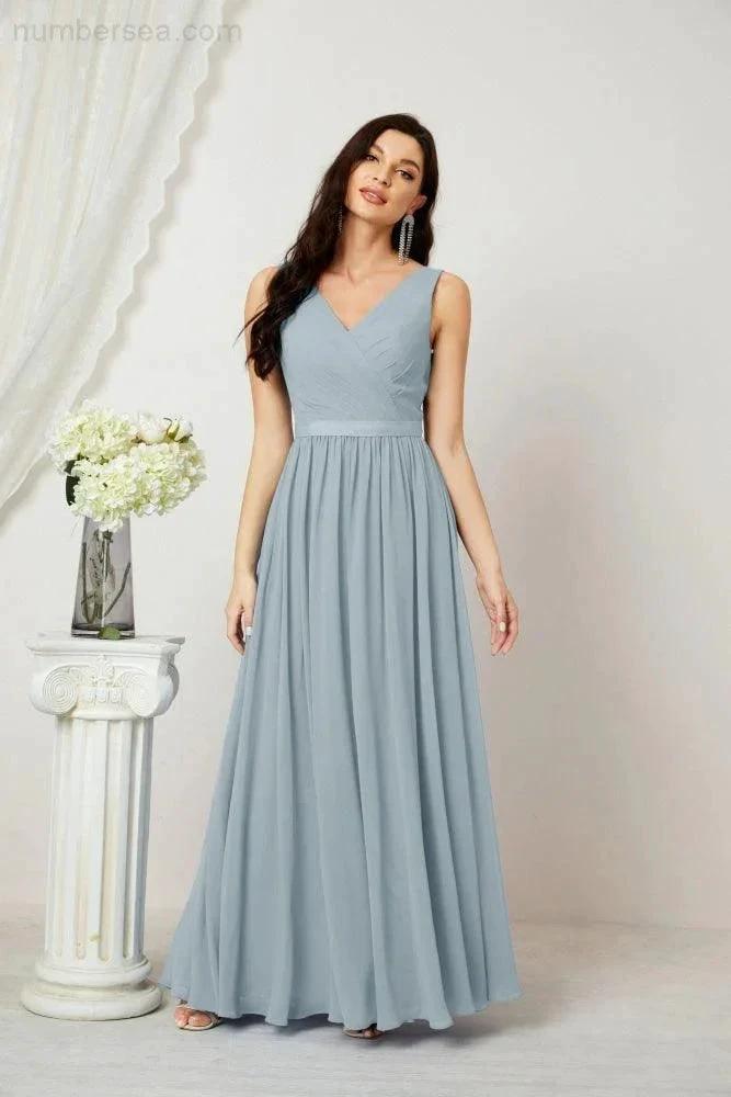 Women's Chiffon Long Bridesmaid Dresses A line Sleeveless Formal Prom Gown for Evening Party Homecoming Dresses 2808 (ZD16947)