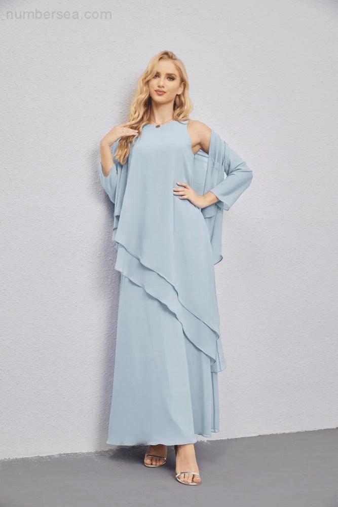 Mother of Bride Dresses with Open Front Lightweight Cardigan Formal Prom Gown  28081 (ZD16990)