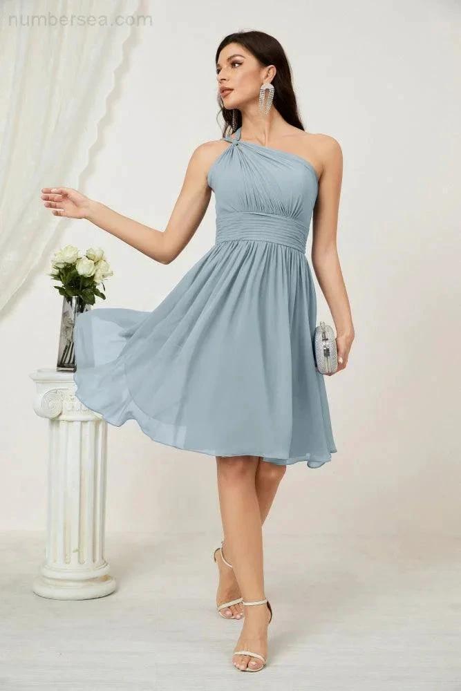 ZapDress Women Chiffon Short One Shoulder Bridesmaid Dress Formal Dresses for Party Homecoming  2804 (ZD16948)