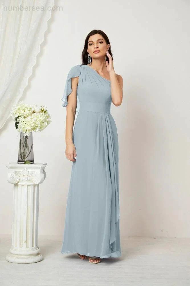 ZapDress  Chiffon Ruffled One Shoulder Long Bridesmaid Dresses A-line Formal Evening Gown Side Split 2809 (ZD17049)