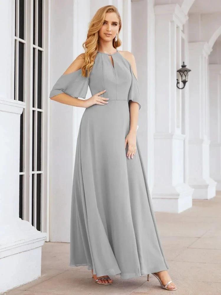 Numbersea Cold Shoulder Bridesmaid Dresses A-Line Long Formal Evening Gowns 28074 by numbersea