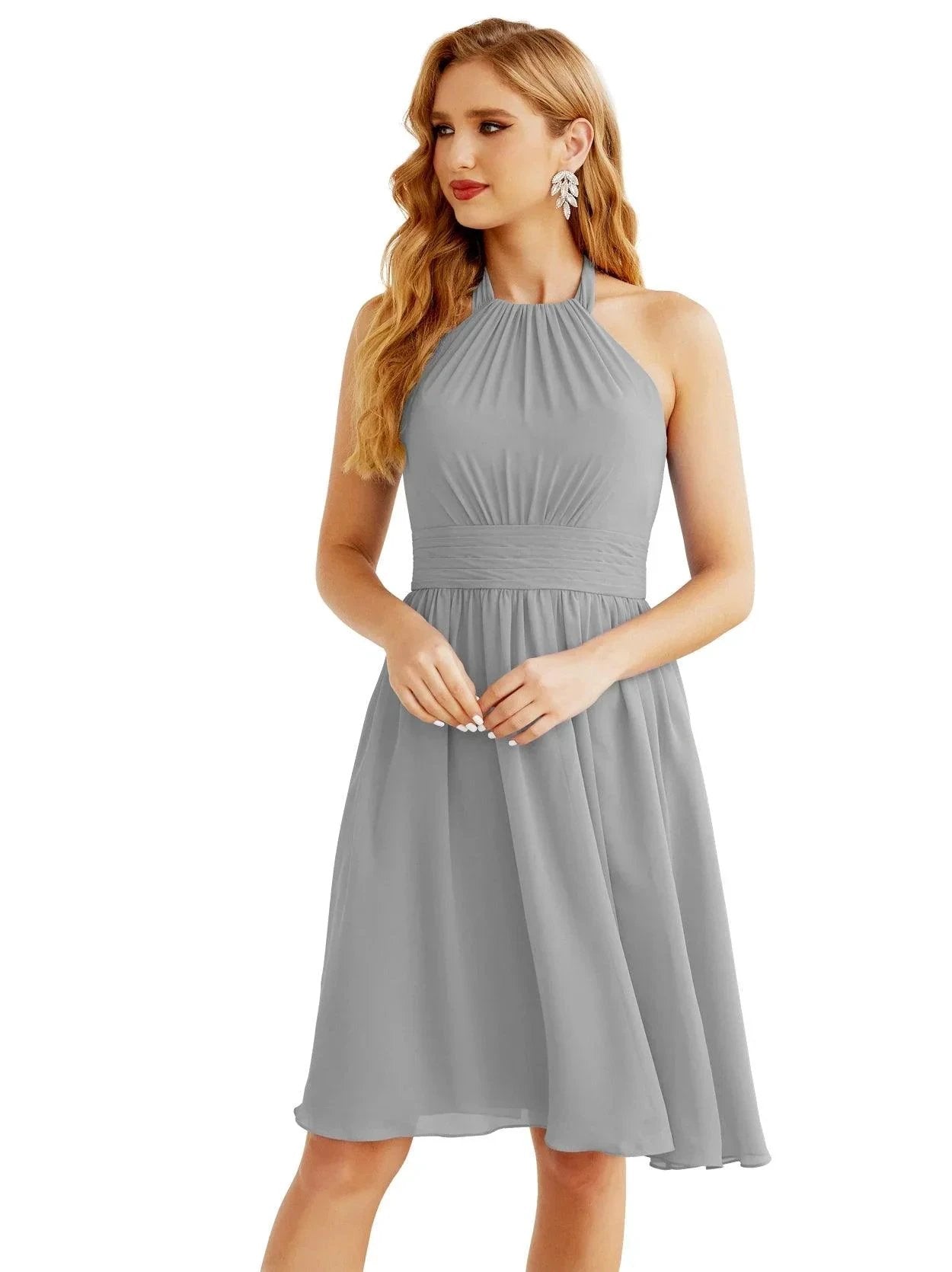 Numbersea Halter Chiffon Bridesmaid Dresses Short Sleeveless Formal Party Dress Open Back 28023 by numbersea