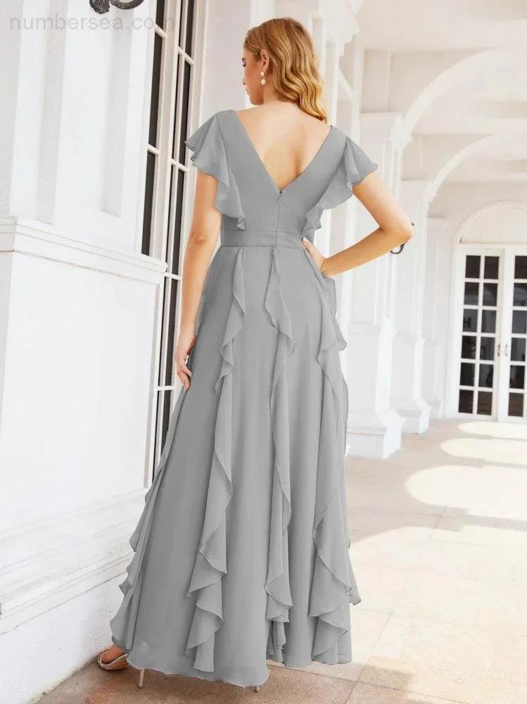 Ruffled Bridesmaid Dresses with Sleeves Long Formal Party Dress 28041 (ZD17030)