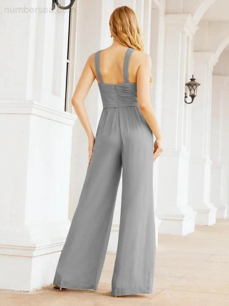 ZapDress Crisscross Neck Jumpsuit Formal Evening Dress Long Bridesmaid Dresses Bell-bottomed Pants 28033 (ZD17024)