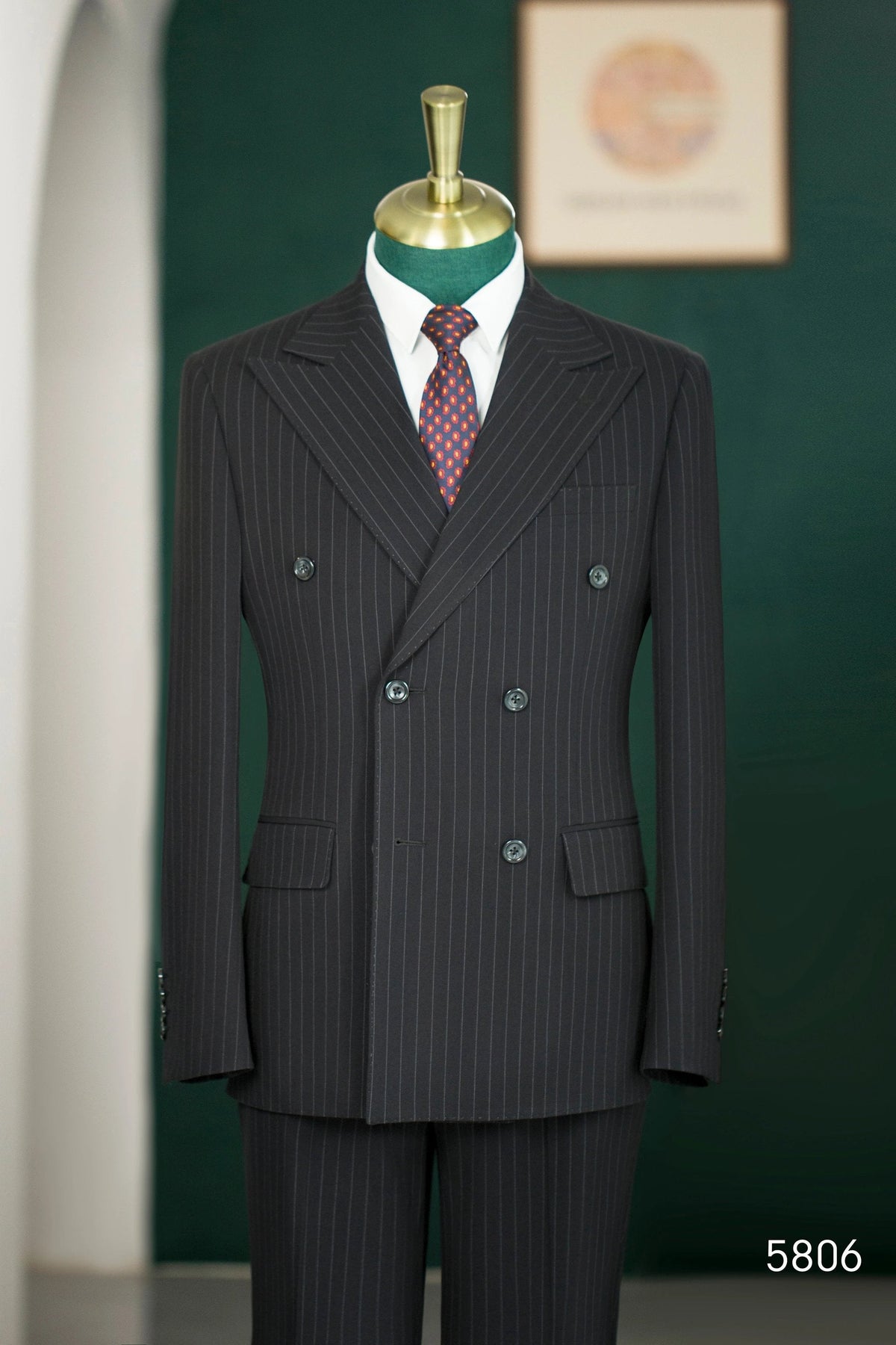 Black Pinstripe Wool Double-Breasted 3-Piece Wedding Suit | Tailored Groom & Groomsmen Attire by 男装