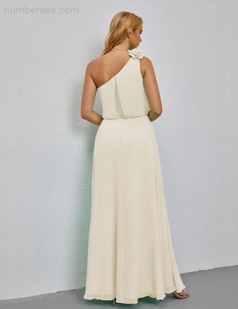 Ruffled One Shoulder Sleeveless Long Bridesmaid Dresses A-line Formal Evening Gown Side Split 28080 (ZD17018)