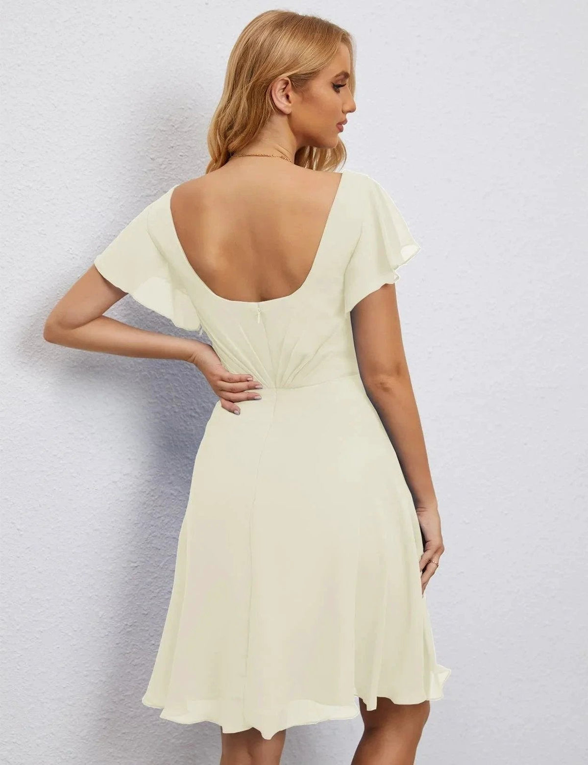 ZapDress U Back Homecoming Dress Formal Prom Dress Knee Length Short Sleeves Cocktail Party Dress 28077 (ZD16953)