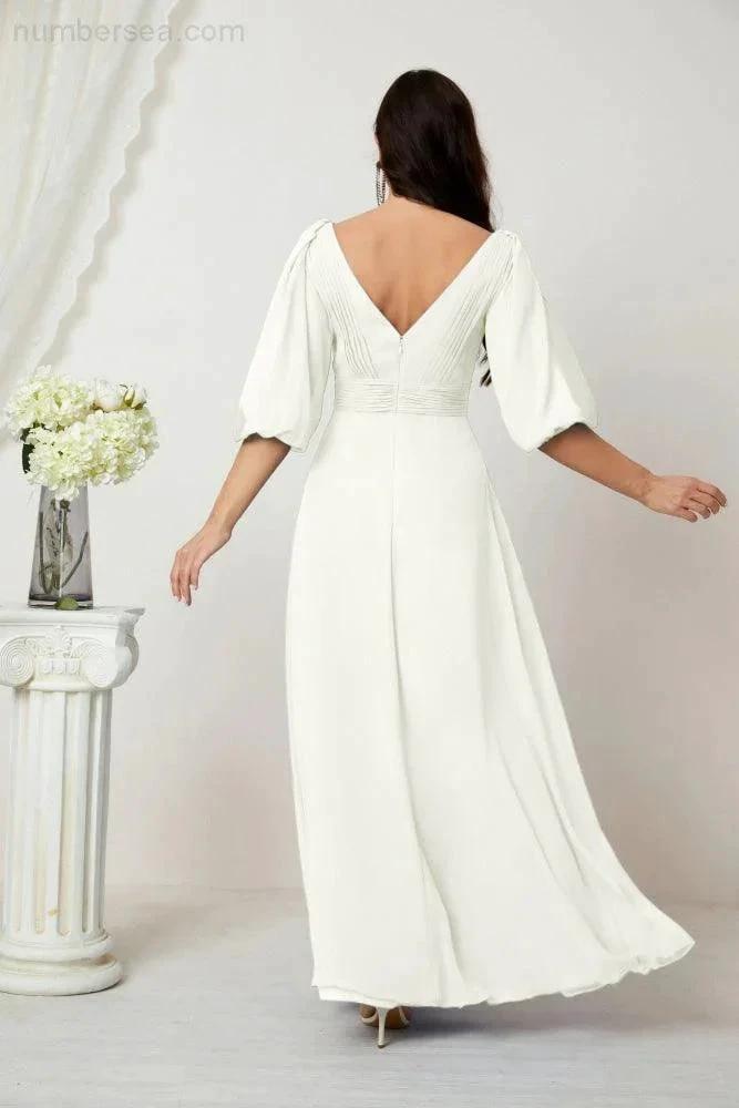 ZapDress  Formal Prom Gown Women V-Neck Chiffon Bridesmaid Dresses Long Bishop Sleeve Party Dress 2807 (ZD17027)