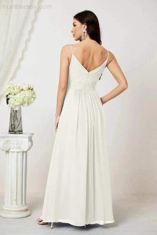 ZapDress Chiffon V-Neck Bridesmaid Dress Spaghetti Strap Long Formal Party Prom Gowns with Slit 28010 (ZD17028)