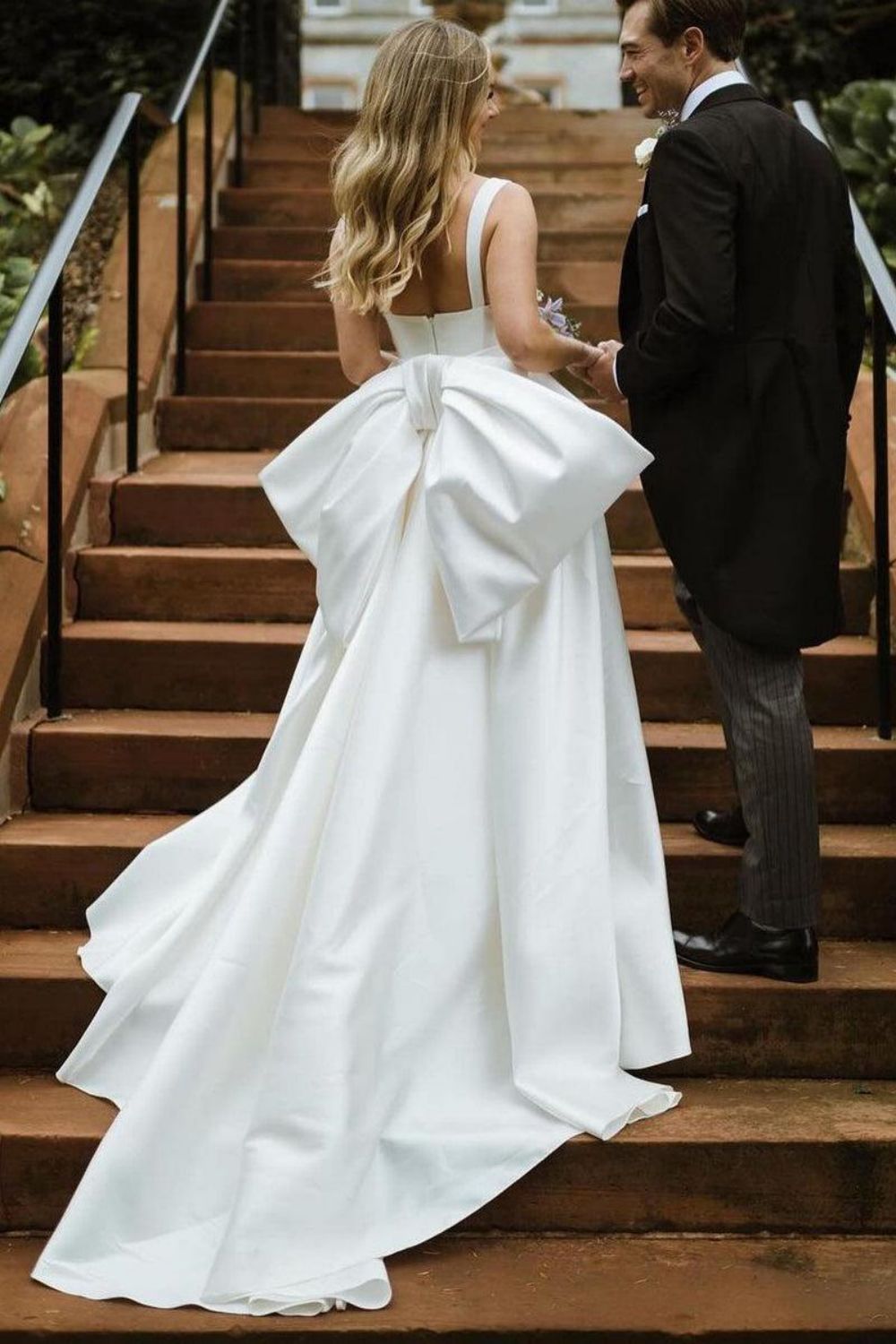 Beauty A-Line Square Neck White Bridal Dress with Bowknot - View 3 | FashionDia