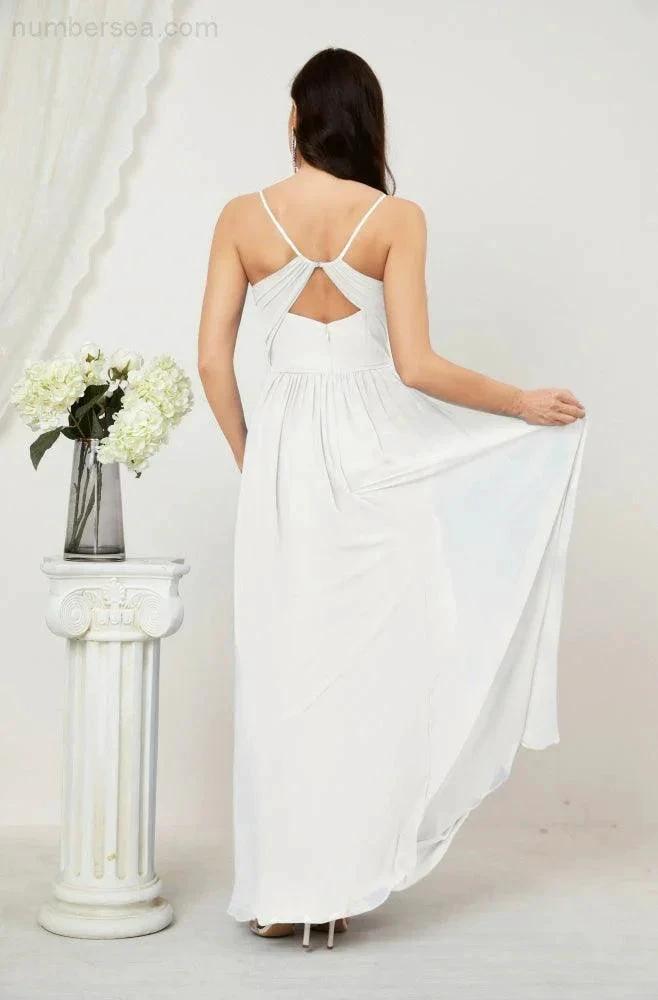 ZapDress  Neck Bridesmaid Dresses Chiffon Long Spaghetti A-line Formal Prom Gown for Wedding Party Evening 2801 (ZD16961)