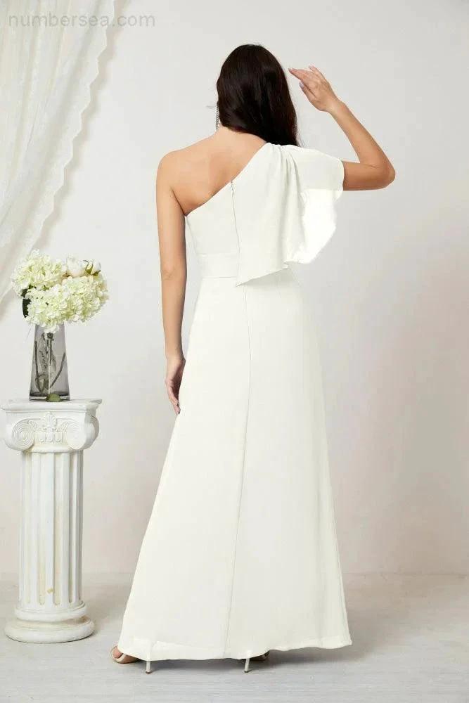 ZapDress  Chiffon Ruffled One Shoulder Long Bridesmaid Dresses A-line Formal Evening Gown Side Split 2809 (ZD17049)
