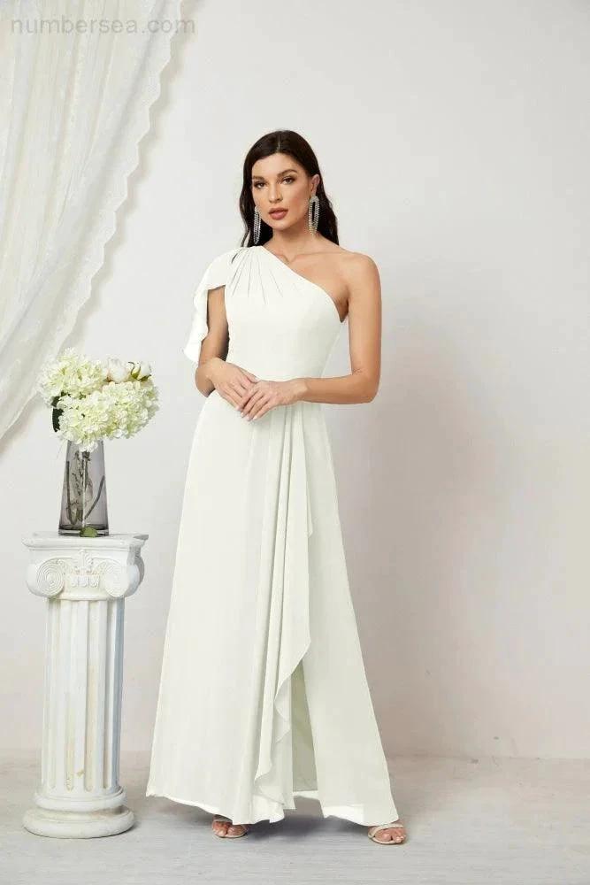 ZapDress  Chiffon Ruffled One Shoulder Long Bridesmaid Dresses A-line Formal Evening Gown Side Split 2809 (ZD17049)