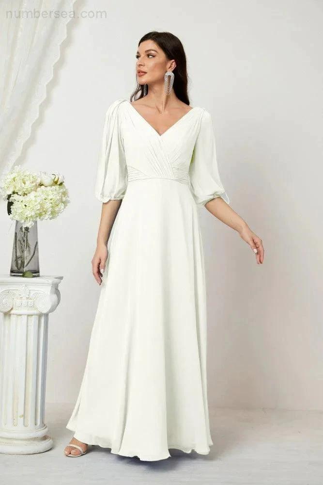 ZapDress  Formal Prom Gown Women V-Neck Chiffon Bridesmaid Dresses Long Bishop Sleeve Party Dress 2807 (ZD17027)