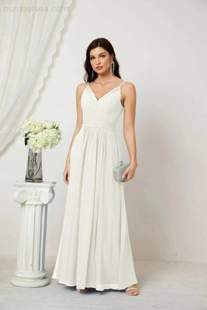 ZapDress Chiffon V-Neck Bridesmaid Dress Spaghetti Strap Long Formal Party Prom Gowns with Slit 28010 (ZD17028)