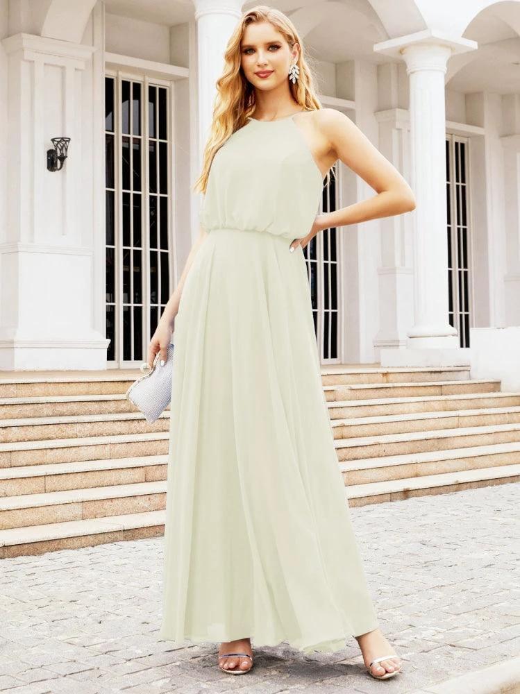 Numbersea Halter Long Bridesmaid Dresses Formal A line Juniors Dress 28029 by numbersea
