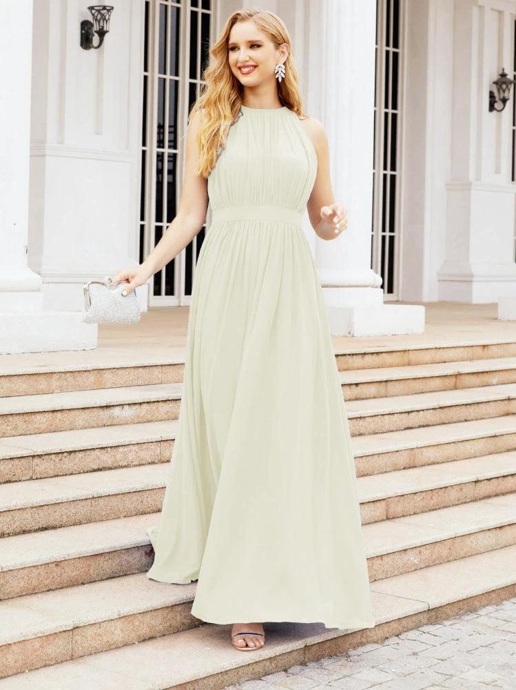 Numbersea Halter Bridesmaid Dress Empire Waist Formal Evening Prom Gown for Mother of The Bride 28030 by numbersea