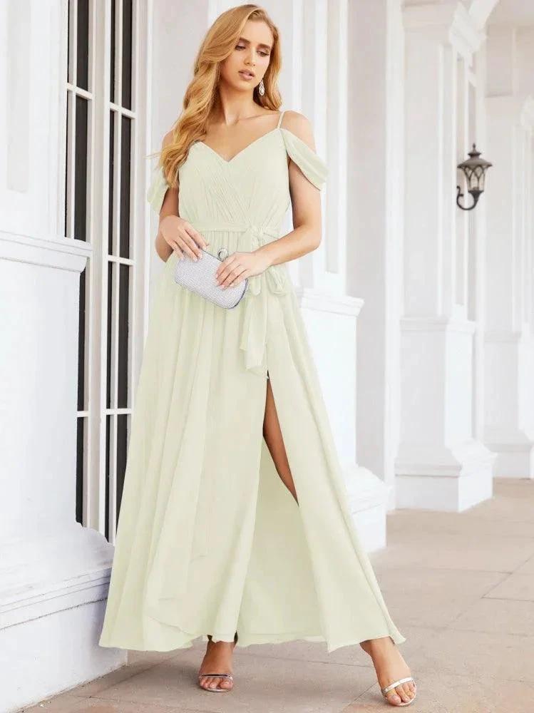Numbersea Off The Shoulder Chiffon Bridesmaid Dress Long Formal Graduation Gown with Cowl Back 28069 by numbersea