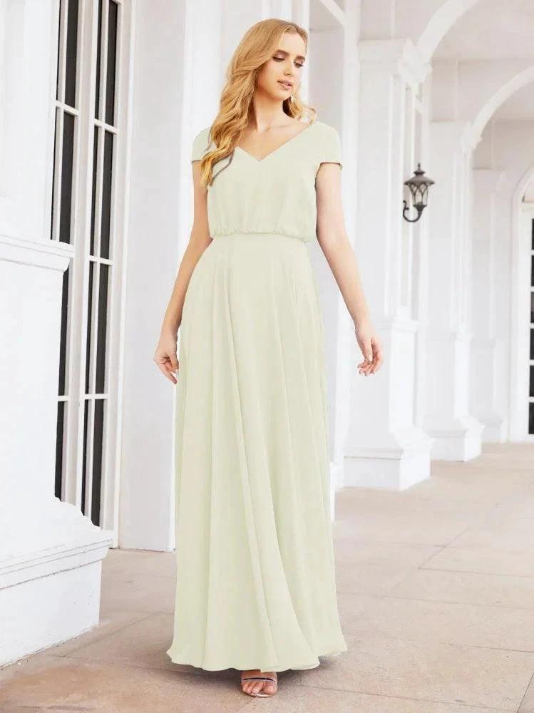 Numbersea V-Neck Bridesmaid Dresses Long Cap Sleeves Prom Evening Formal Gowns 28071 by numbersea