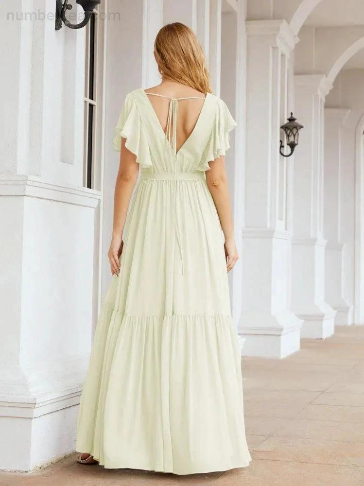 ZapDress Women's Open Back Formal Evening Party Prom Gowns V-Neck Long Chiffon Bridesmaid Dresses with Waist Belt 28038 (ZD17000)