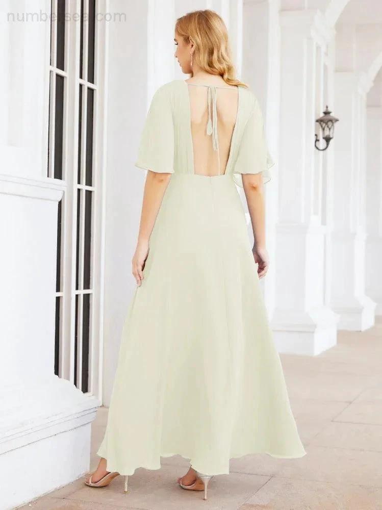 ZapDress V-Neck Bridesmaid Dress Chiffon Long Open Back Formal Dresses for Women Party Evening 28067 (ZD17046)