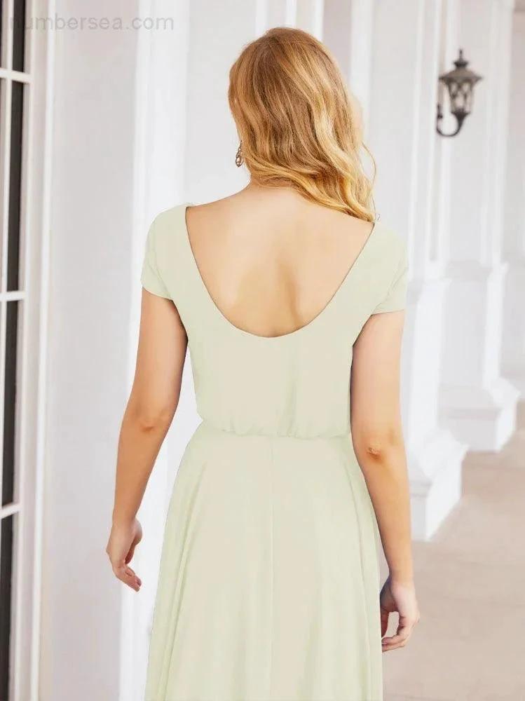 ZapDress V-Neck Bridesmaid Dresses Long Cap Sleeves Prom Evening Formal Gowns 28071 (ZD17047)