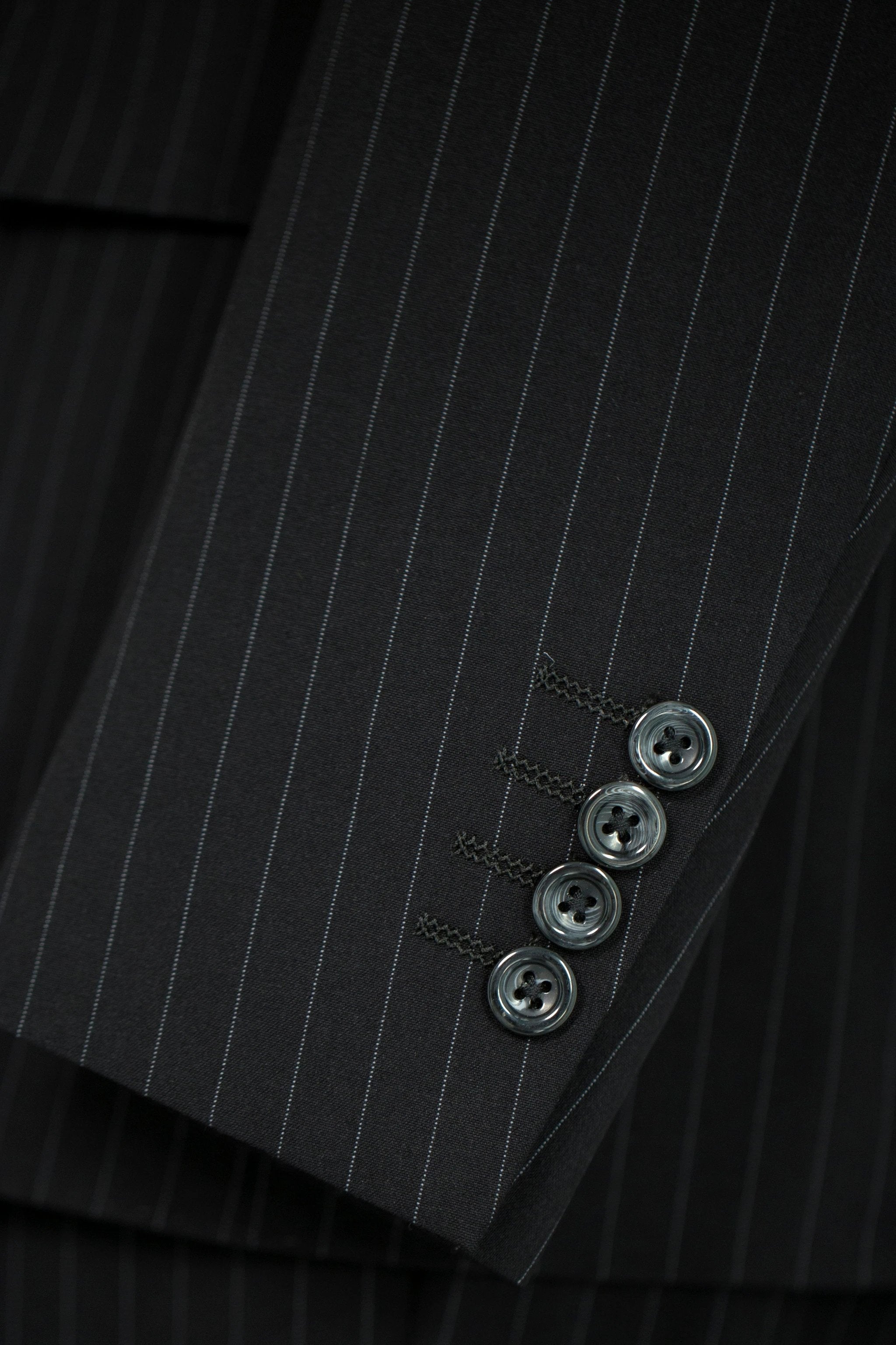 Black Pinstripe Double Breasted Wool Suit For Weddings Three Piece Groom Attire (ZD17118)