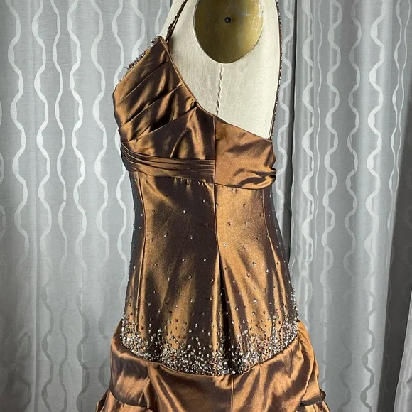 Vintage Satin Beaded Ruched Evening Dress Memaid Prom Dress Y8243 - View 5 | VelvetHem