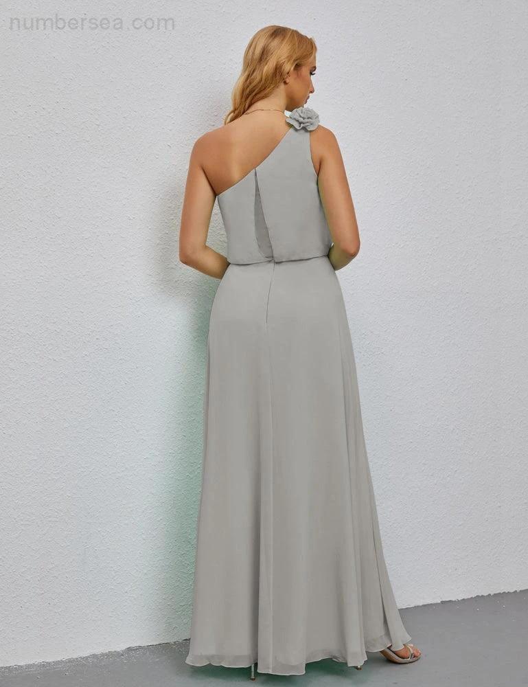 Ruffled One Shoulder Sleeveless Long Bridesmaid Dresses A-line Formal Evening Gown Side Split 28080 (ZD17018)