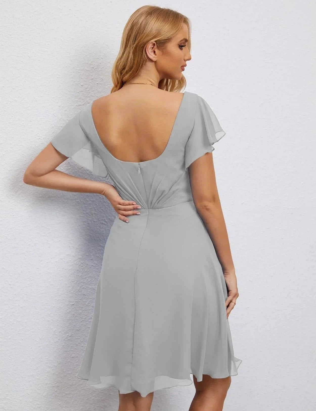 ZapDress U Back Homecoming Dress Formal Prom Dress Knee Length Short Sleeves Cocktail Party Dress 28077 (ZD16953)