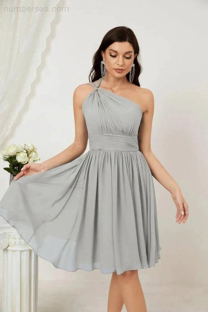 ZapDress Women Chiffon Short One Shoulder Bridesmaid Dress Formal Dresses for Party Homecoming  2804 (ZD16948)