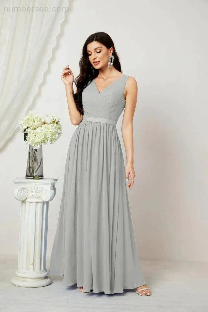 Women's Chiffon Long Bridesmaid Dresses A line Sleeveless Formal Prom Gown for Evening Party Homecoming Dresses 2808 (ZD16947)