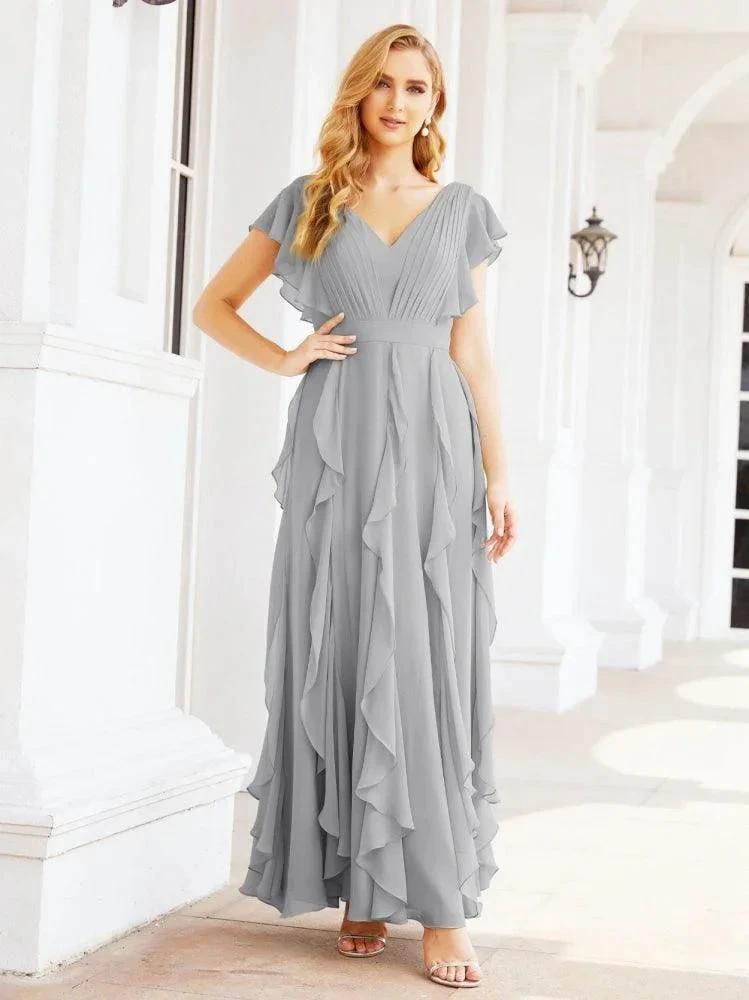 Ruffled Bridesmaid Dresses with Sleeves Long Formal Party Dress 28041 by numbersea