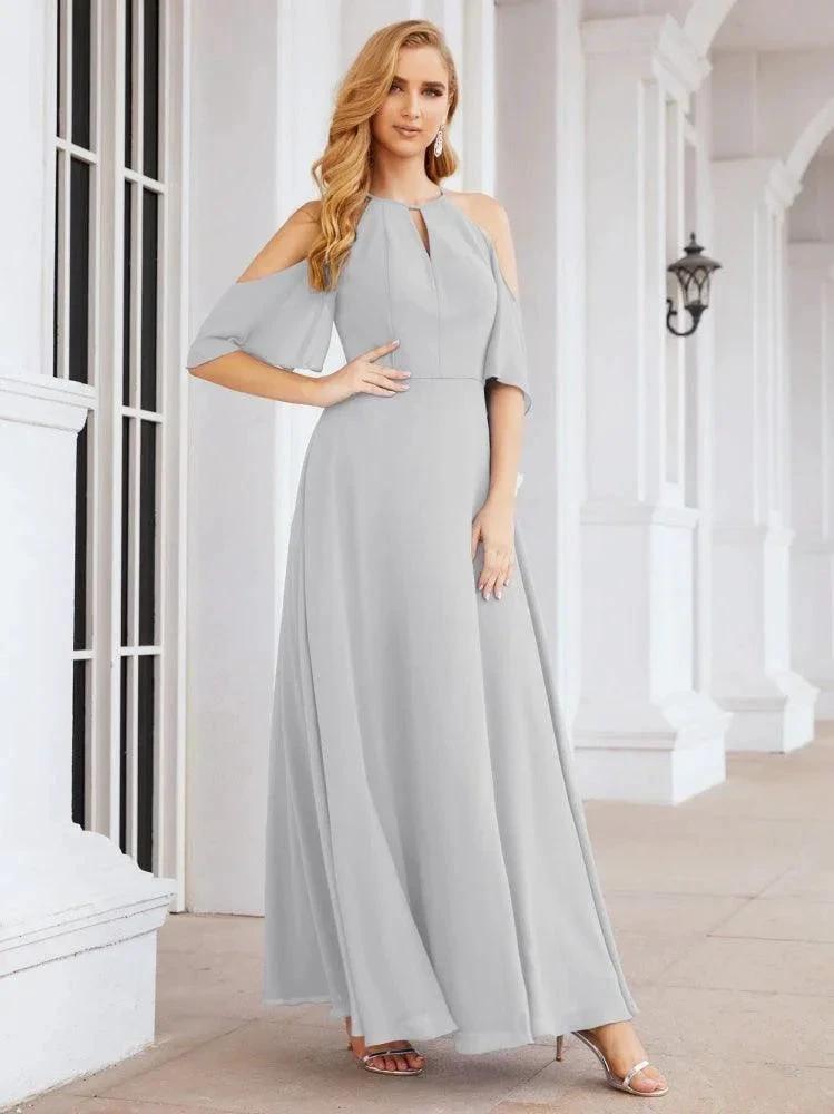 Numbersea Cold Shoulder Bridesmaid Dresses A-Line Long Formal Evening Gowns 28074 by numbersea