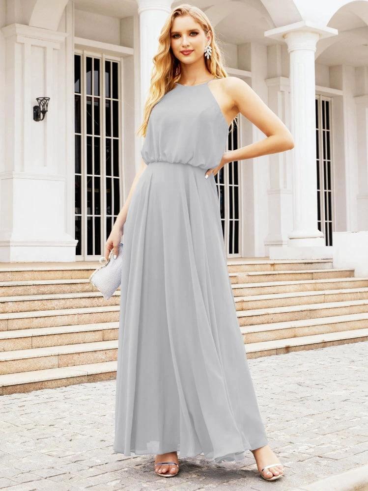 Numbersea Halter Long Bridesmaid Dresses Formal A line Juniors Dress 28029 by numbersea