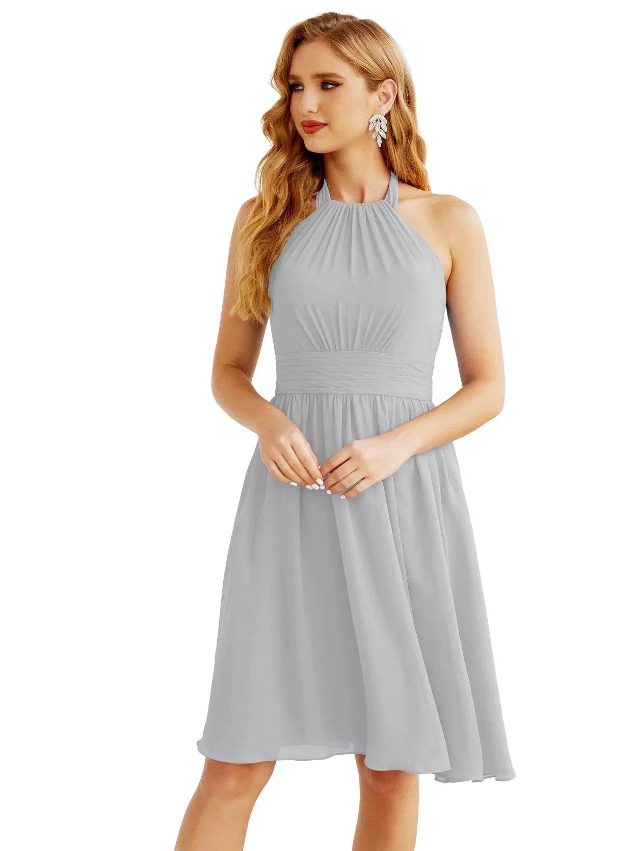 Numbersea Halter Chiffon Bridesmaid Dresses Short Sleeveless Formal Party Dress Open Back 28023 by numbersea