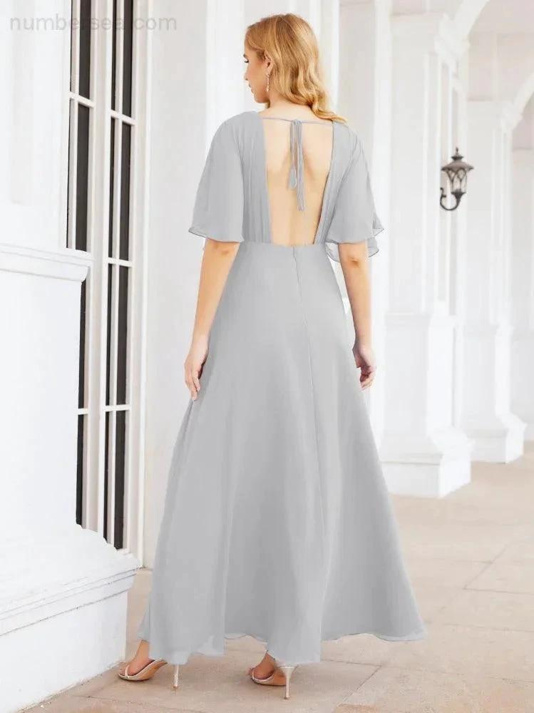 ZapDress V-Neck Bridesmaid Dress Chiffon Long Open Back Formal Dresses for Women Party Evening 28067 (ZD17046)