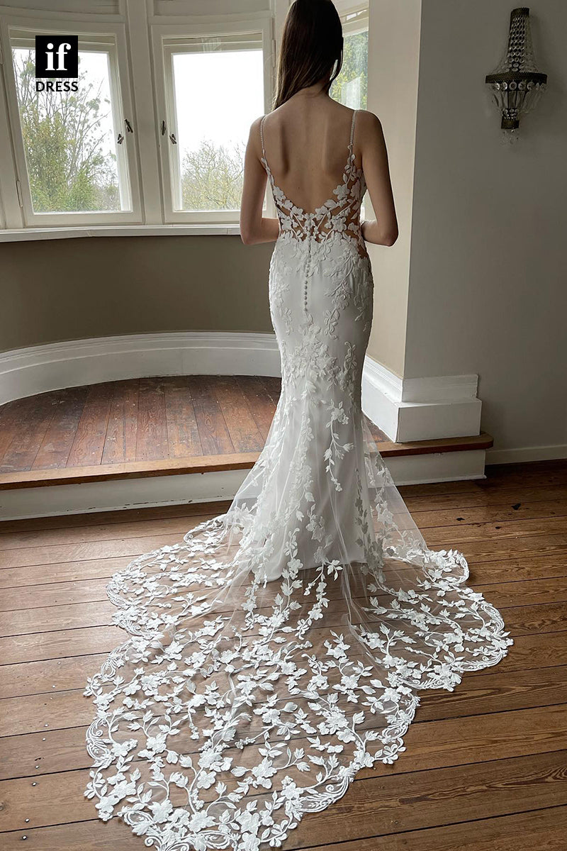 31674 - Spaghetti Straps Romantic Lace Bohemian Wedding Dress