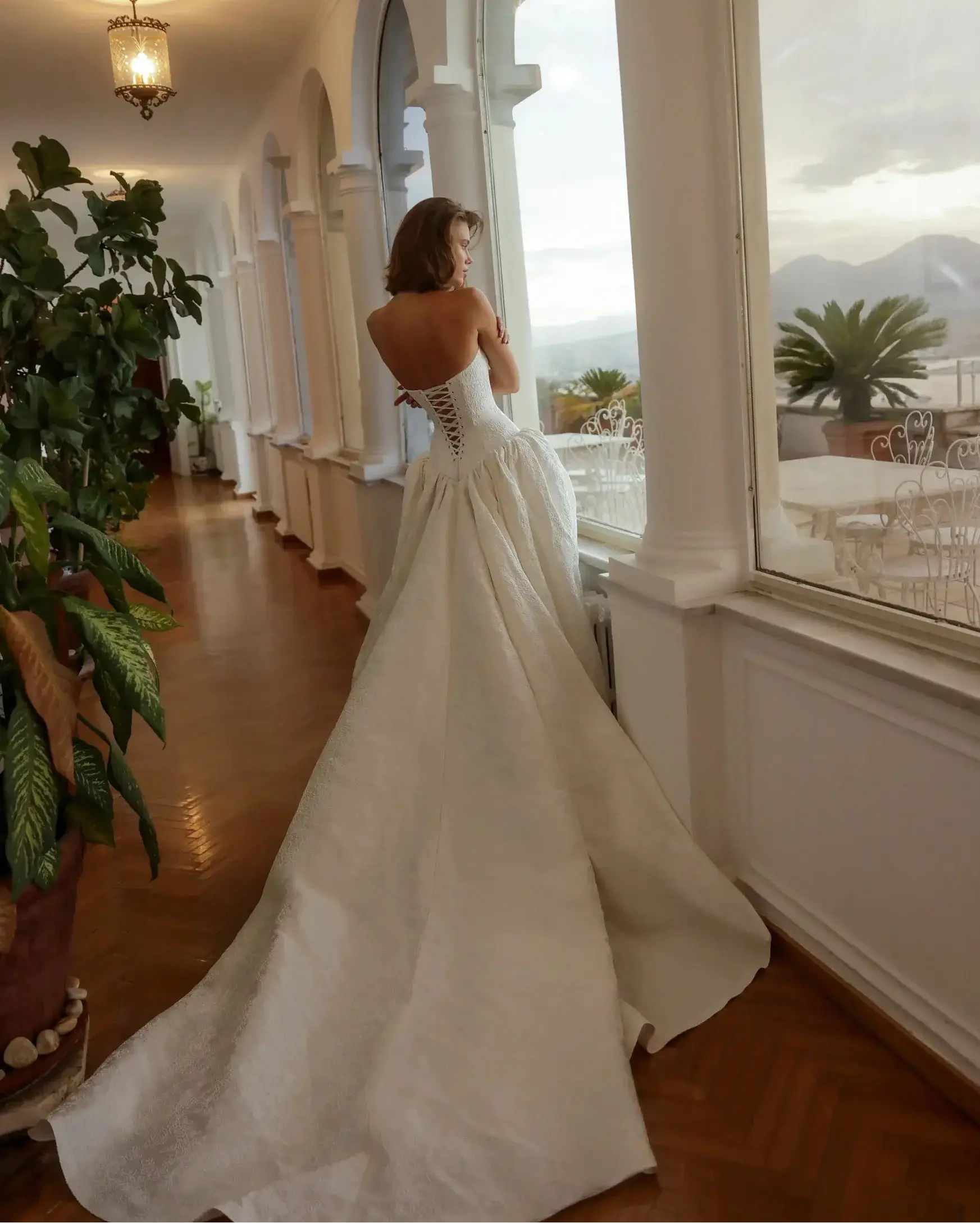 Classic White Satin Strapless Ball Gown Wedding Dress with Train ZP122