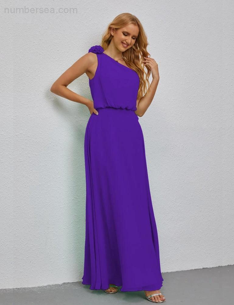 Ruffled One Shoulder Sleeveless Long Bridesmaid Dresses A-line Formal Evening Gown Side Split 28080 (ZD17018)