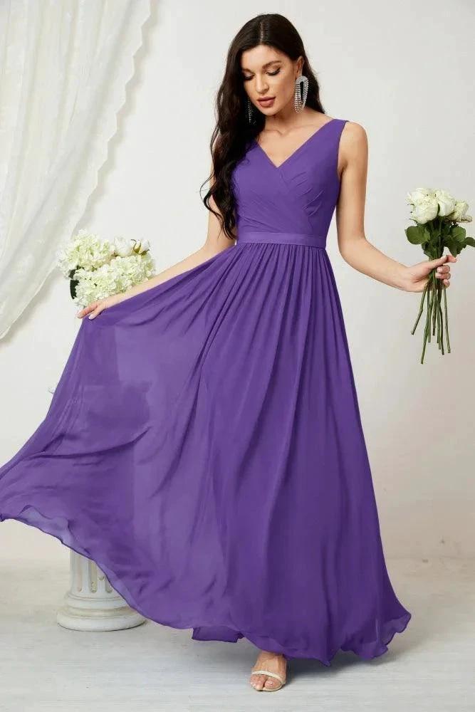 Women's Chiffon Long Bridesmaid Dresses A line Sleeveless Formal Prom Gown for Evening Party Homecoming Dresses 2808 by numbersea