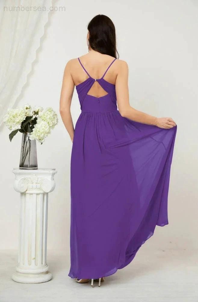 ZapDress  Neck Bridesmaid Dresses Chiffon Long Spaghetti A-line Formal Prom Gown for Wedding Party Evening 2801 (ZD16961)