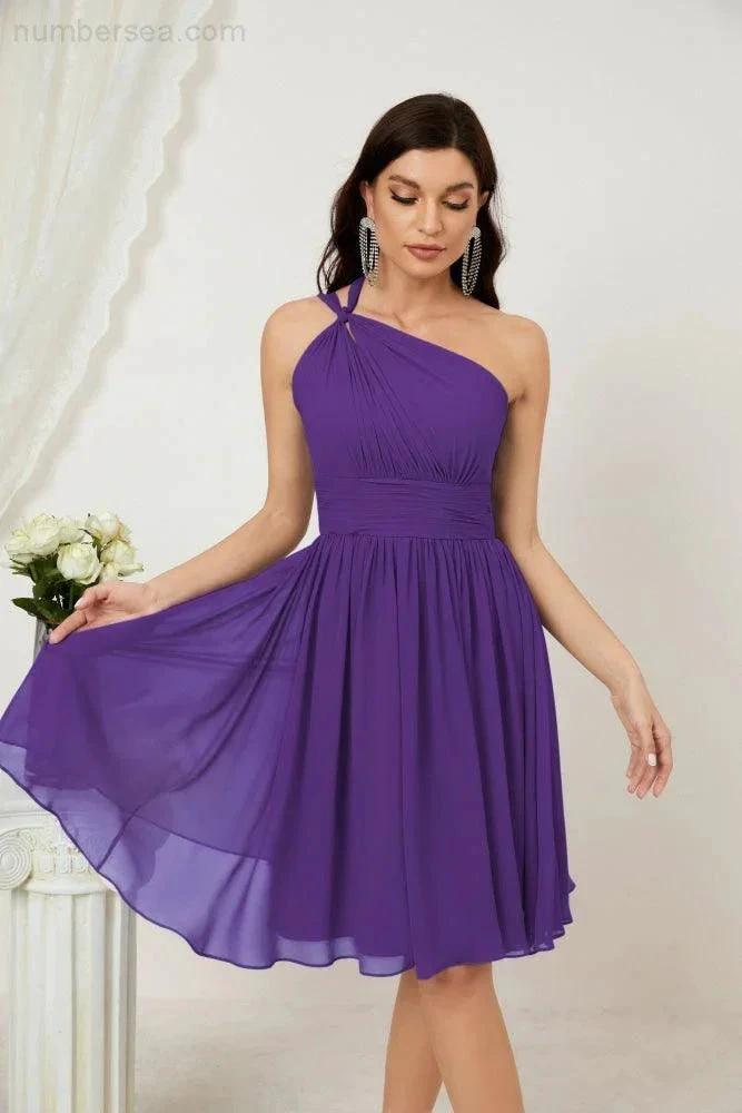 ZapDress Women Chiffon Short One Shoulder Bridesmaid Dress Formal Dresses for Party Homecoming  2804 (ZD16948)
