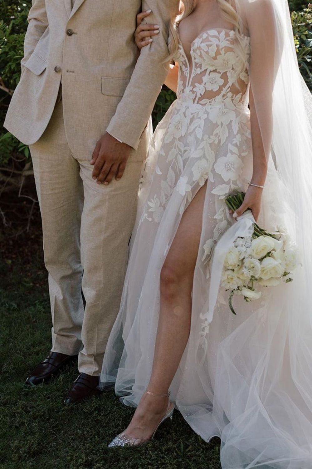 Gorgeous A-Line Sweetheart White Long Bridal Dress with Appliques - View 5 | FashionDia