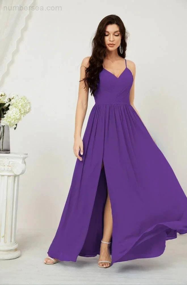 ZapDress  Neck Bridesmaid Dresses Chiffon Long Spaghetti A-line Formal Prom Gown for Wedding Party Evening 2801 (ZD16961)