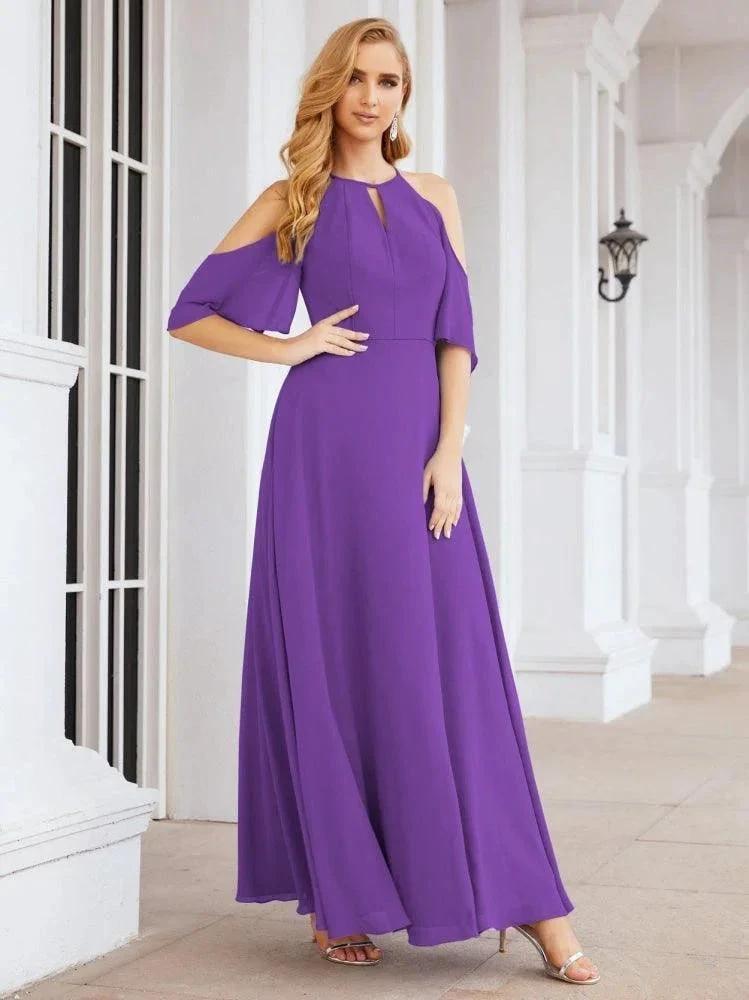 Numbersea Cold Shoulder Bridesmaid Dresses A-Line Long Formal Evening Gowns 28074 by numbersea