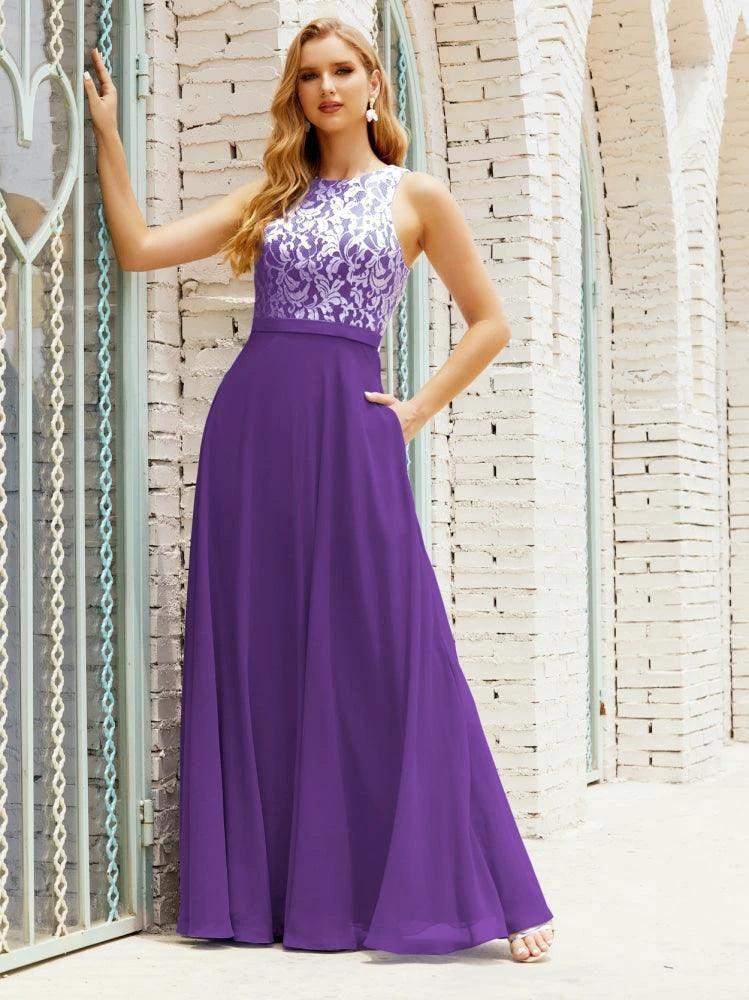 Lace Bridesmaid Dress Floor Length Evening Gowns with Pockets 28017 by numbersea