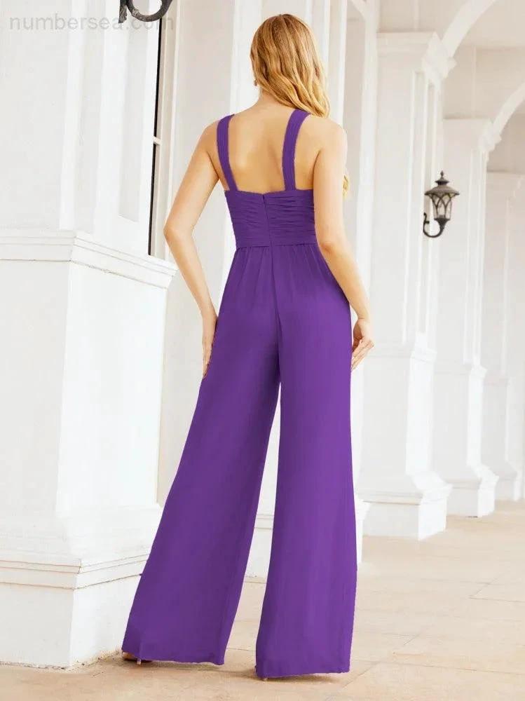 ZapDress Crisscross Neck Jumpsuit Formal Evening Dress Long Bridesmaid Dresses Bell-bottomed Pants 28033 (ZD17024)