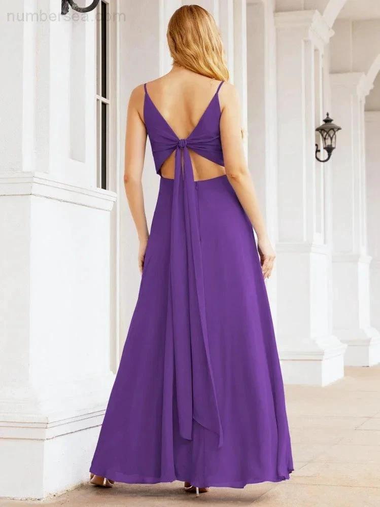 ZapDress Spaghetti Strap Bridesmaid Dresses V Neck Butterfly Back Fromal Evening Party Prom Gown 28036 (ZD17001)