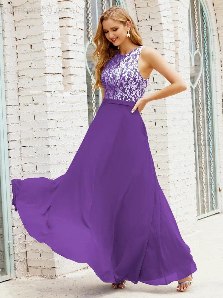Lace Bridesmaid Dress Floor Length Evening Gowns with Pockets 28017 (ZD16964)